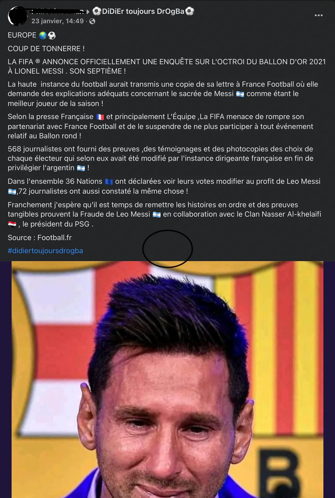 Capture d'écran Facebook